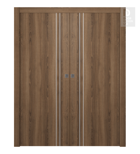 Optima 2V Pecan Nutwood Modern Interior Double Pocket Doors by Belldinni