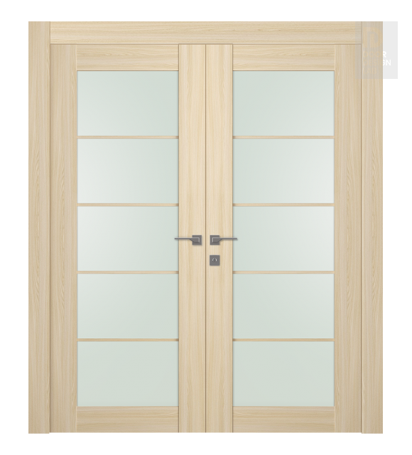 Avon 5 Lite Vetro Loire Ash Modern Interior Double Swing Doors by Belldinni