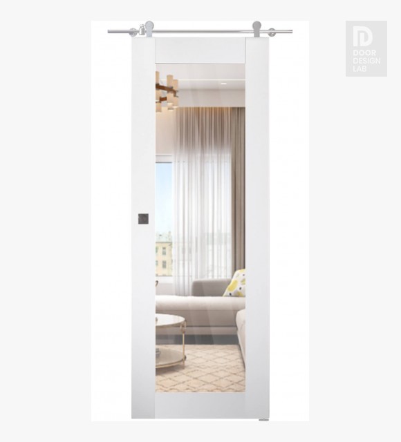 Smart Pro 207 Clear Vetro Polar White Modern Interior Barn Door by Belldinni
