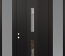 Modern Steel Front Door DIAMOND A6 64" X 96" BLACK/BLACK CLEAR GLASS PANEL BLACK RHI WITH 2 SIDELITES AND TRANSOM FROSTED GLASS