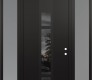 Modern Steel Front Door DIAMOND A9 64" X 96" BLACK/BLACK MIRRORED GLASS PANEL BLACK LHI WITH 2 SIDELITES AND TRANSOM FROSTED GLASS