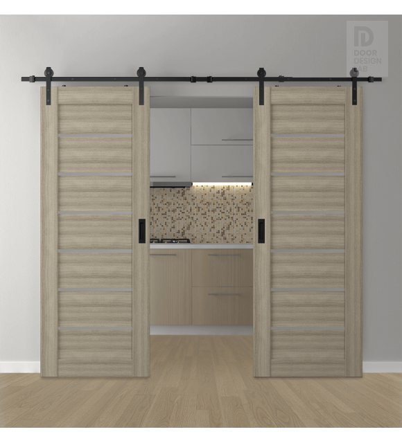 DOUBLE BARN DOOR ALBA SHAMBOR 56" X 84" X 1 3/4" BLACK HARDWARE
