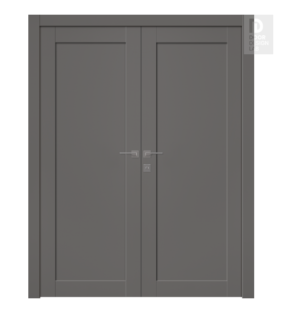 Shaker 1 Panel Gray Matte Modern Interior Double Swing Doors by Belldinni