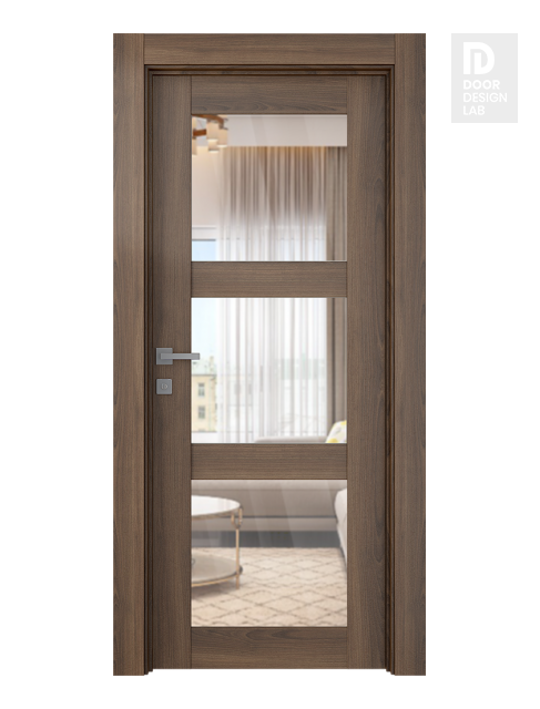 Avon 3 Lite Clear Vetro Pecan Nutwood Modern Interior Door by Belldinni
