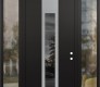 Modern Steel Front Door DIAMOND A1 68" X 96" BLACK/BLACK MIRRORED GLASS PANEL STAINLESS STEEL LHI WITH 2 SIDELITES AND TRANSOM CLEAR GLASS