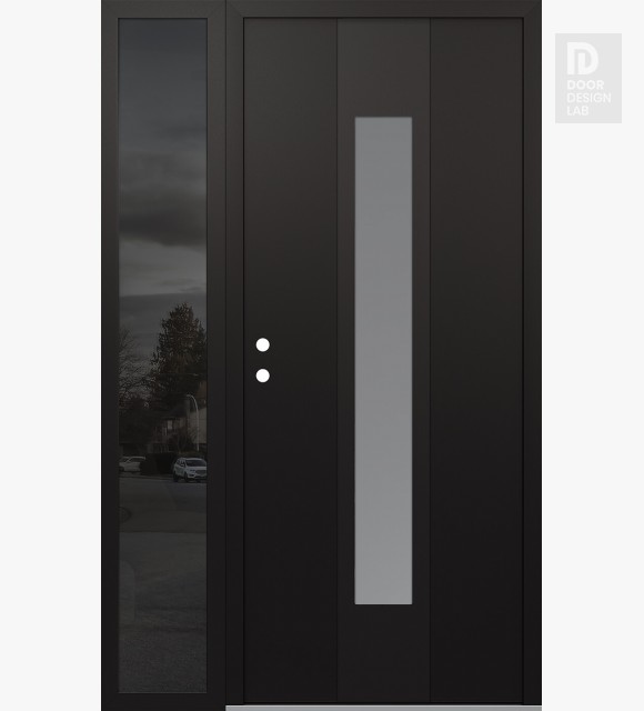 Modern Steel Front Door DIAMOND A1 50" X 80" BLACK/WHITE FROSTED GLASS PANEL BLACK RHI WITH SIDELITE MIRRORED GLASS
