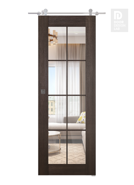 Avon 8 Lite Clear Vetro Veralinga Oak Modern Interior Barn Door by Belldinni
